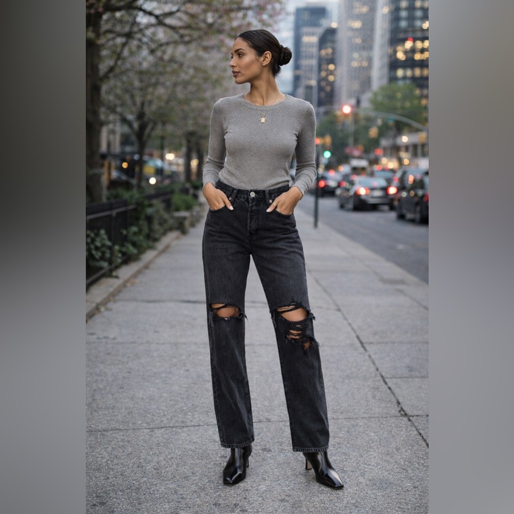 AGOLDE Lana Straight Jeans in Vintage Washed Black